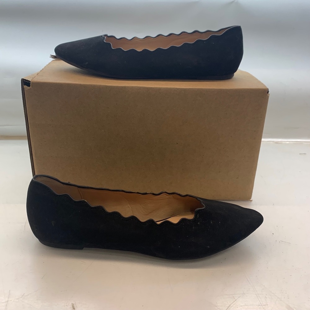 Xappeal‎ Womens Black Scalloped Pointed Toe Ballet Flats Size 7.5W Wide Width